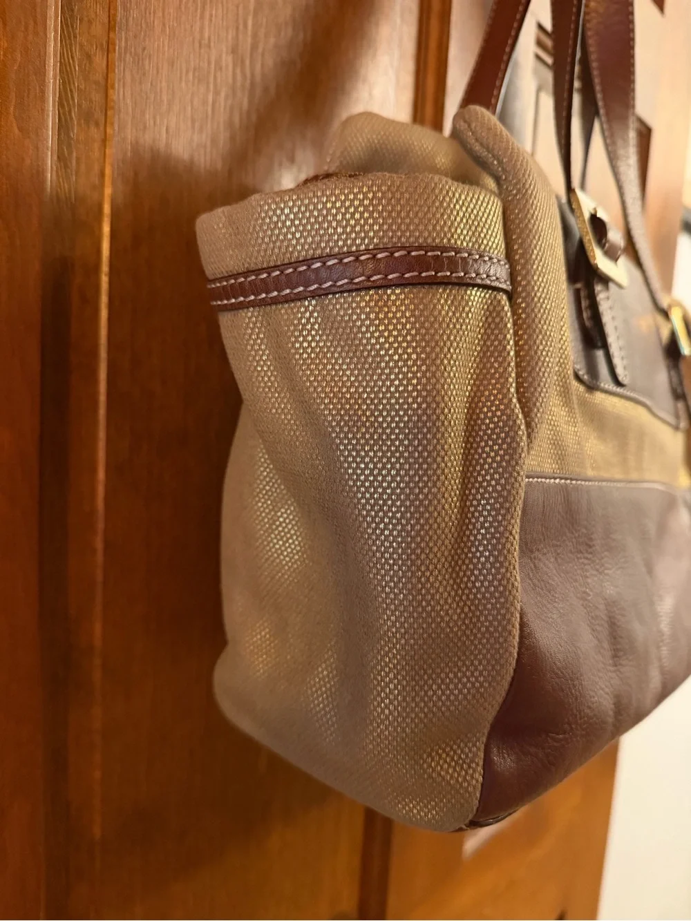 kate spade NWOT Brown Cream Canvas & Baseball Leather Tote Baby Overnight Bag